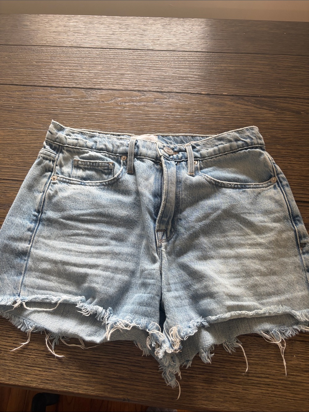 Frame Denim Faded Light Blue Frayed Hem Jean Shorts